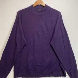 CARLO Mens XL Mock Neck Textured Knit Silk Cotton Sweater Purple‎
